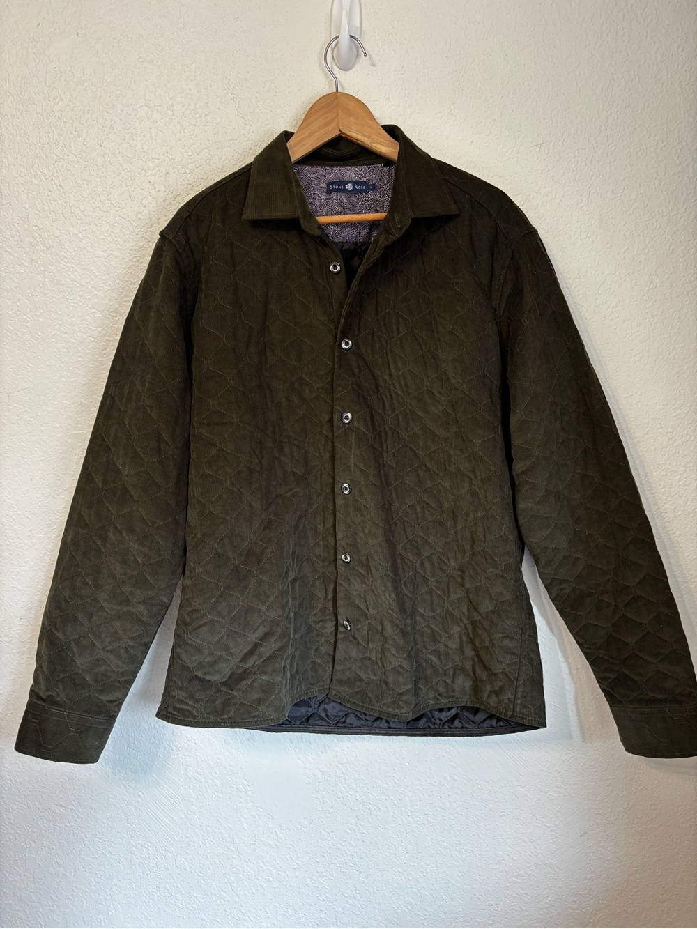 Stone Rose Portland 8407 Olive Green Corduroy Quilted Shirt Jacket Large